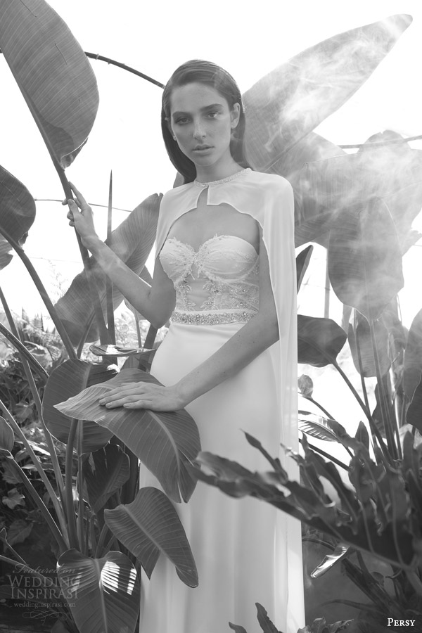 persy bridal spring 2015 strapless wedding dress with cape