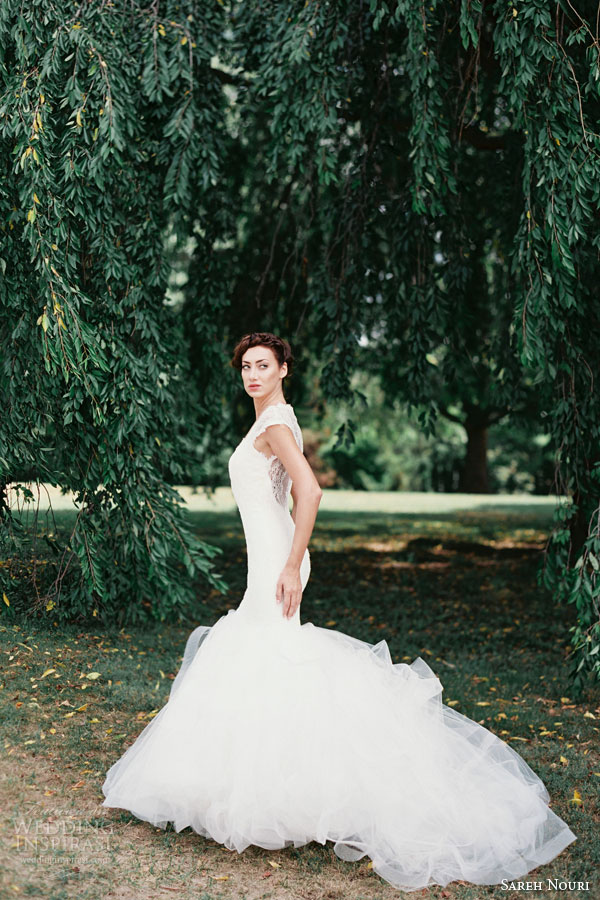 sareh nouri bridal fall 2015 jacqueline mermaid lace gown full tulle skirt illusion lace back sareh nouri bridal fall 2015 jacqueline mermaid lace gown full tulle skirt illusion lace back