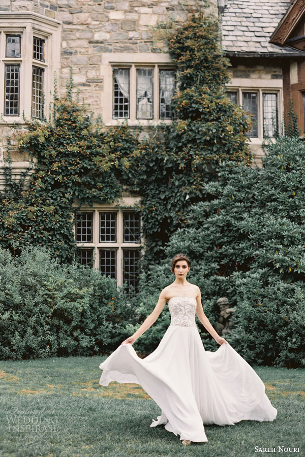 sareh nouri bridal fall 2015 jewel strapless wedding dress beaded sweetheart bodice a line chiffon skirt