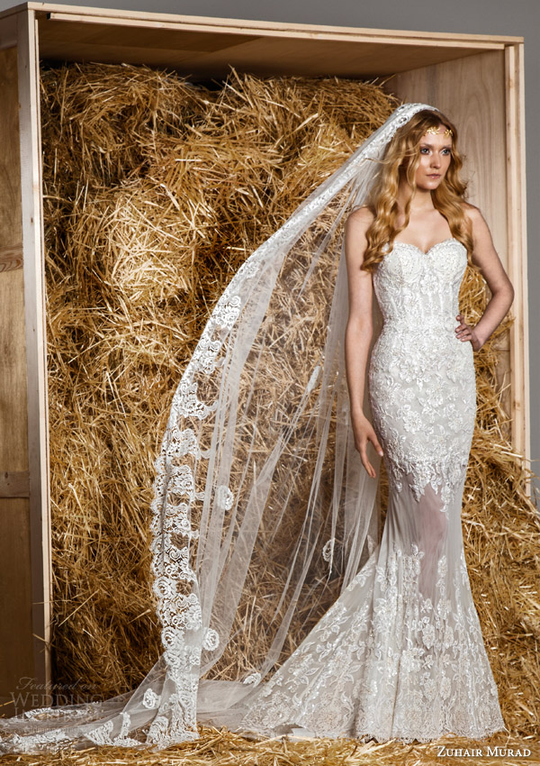 zuhair murad bridal spring 2015 hailey strapless lace mermaid wedding dress