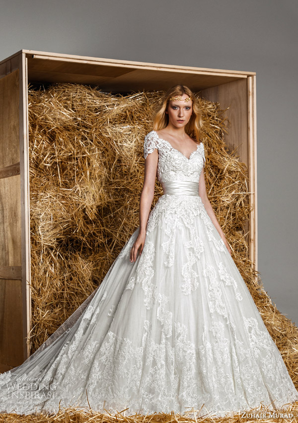 zuhair murad bridal spring 2015 holly strapless sweetheart wedding dress short sleeve lace coat