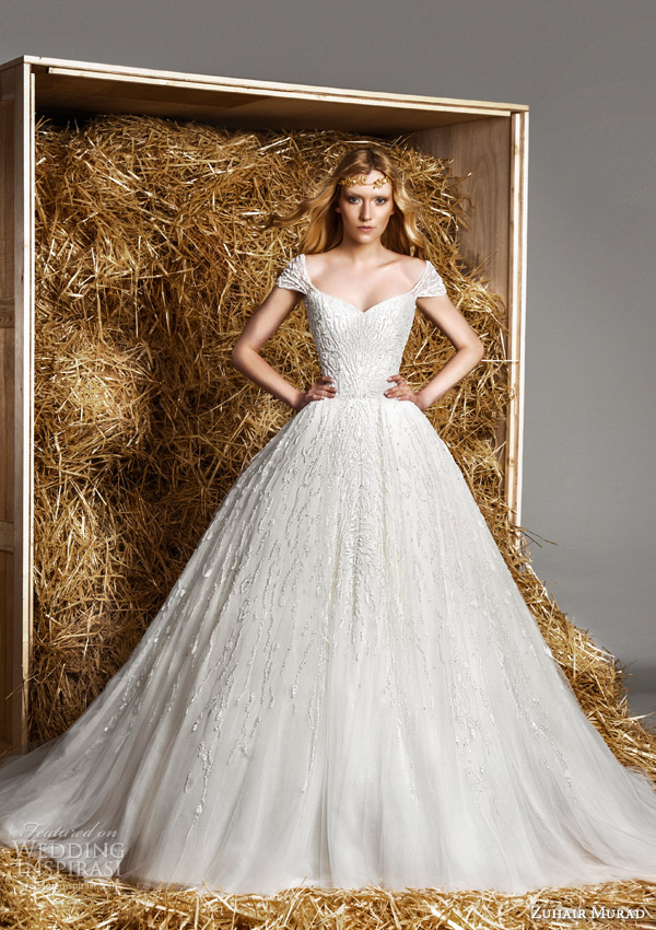 zuhair murad bridal spring 2015 stacy cap sleeve ball gown wedding dress