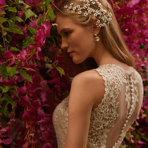 bhldn spring 2015 bridal jewel neckline embroidered organza ivory mermaid wedding dress adalynn back closeup