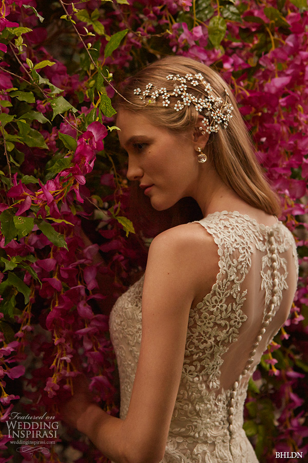 bhldn spring 2015 bridal jewel neckline embroidered organza ivory mermaid wedding dress adalynn back closeup