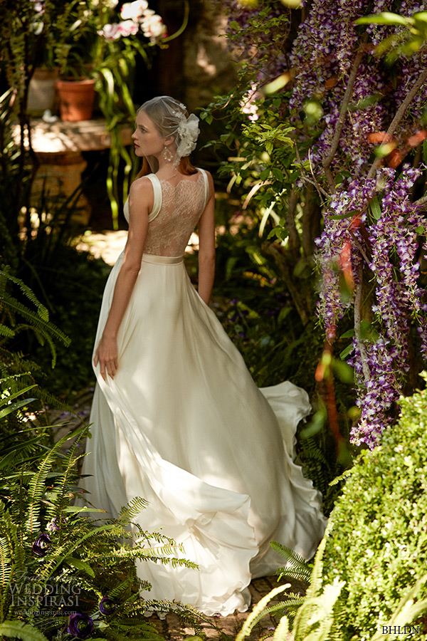 bhldn spring 2015 bridal sleeveless plunging neckline lace inset lace sheer back a line wedding dress angel