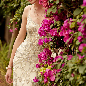 bhldn spring 2015 bridal spagetti strap sequin motif champagne color sheath wedding dress aria