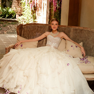 bhldn spring 2015 bridal strapless sweetheart neckline swarovski crystals beading latte maelin corset lvory tiered organza wedding skirt
