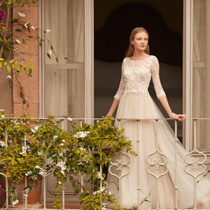 bhldn spring 2015 bridal three quarter sleeves bateau illusion lace neckline flora embroidered bodice tullet ivory a line wedding dress amelie