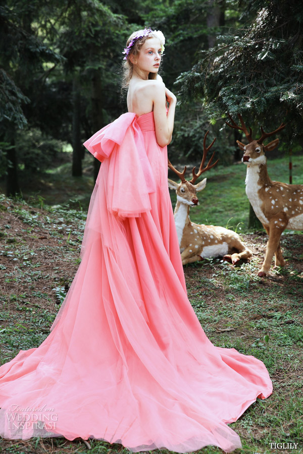 bridal amore tiglily spring summer 2015 angel amore japan wedding dress strapless coral pink gown style c130