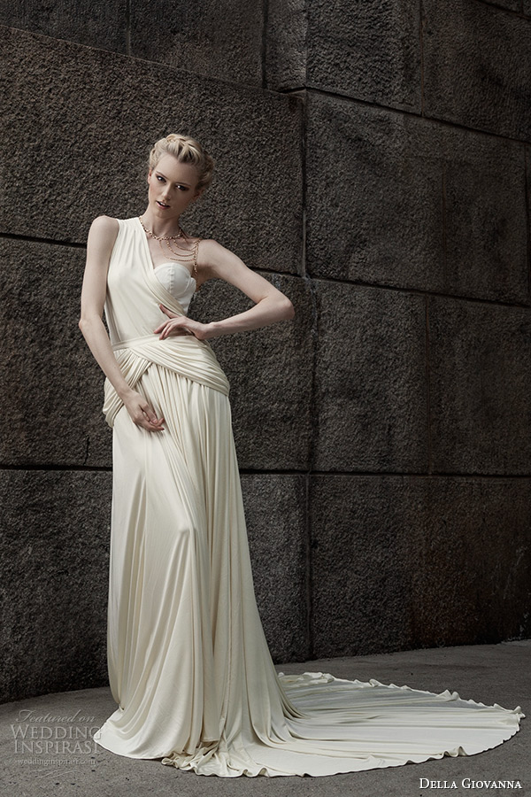 della giovanna wedding dress 2015 bridal silk knit jersey one shoulder draped corset zoey silk knit jersey gercian draped skirt sarah model