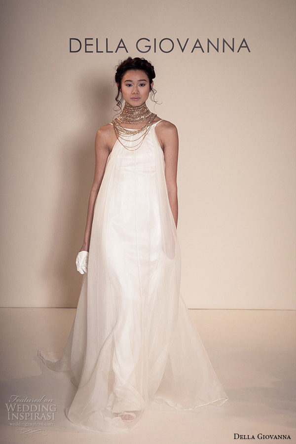 della giovanna wedding dress 2015 bridal sleevless silk organza pleated trapeze gown model alexandria runway