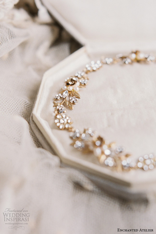 enchanted atelier liv hart bridal jewelry wedding accessories swarovski crystals flora and leaf headband with silk ribbon be still my heart headpiece closeup