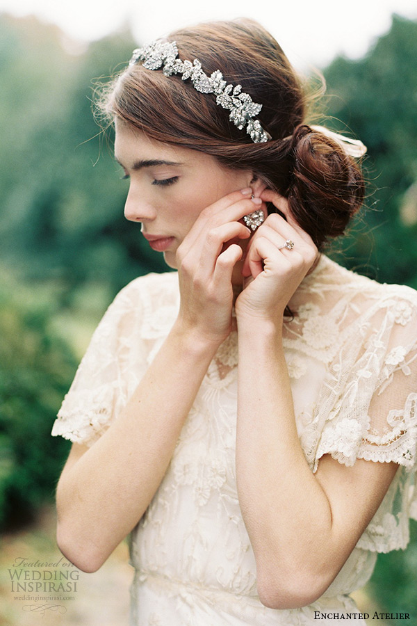 enchanted atelier liv hart bridal jewelry wedding accessories swarovski crystals floral and leaft headband headpiece dauphine