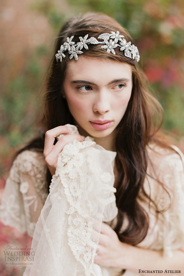 enchanted atelier liv hart bridal jewelry wedding accessories swarovski crystals floral sutton headband headpiece closeup