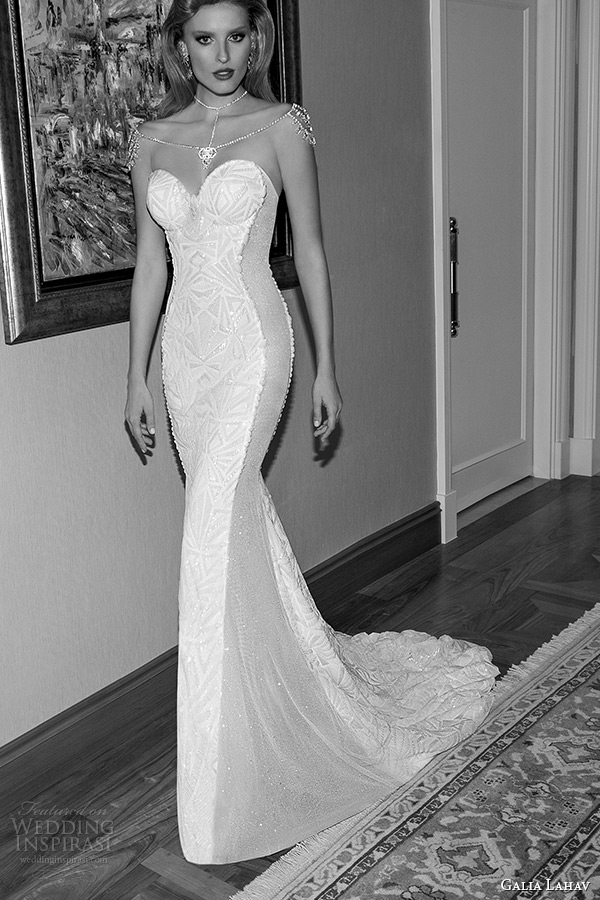 galia lahav 2015 jazz age wedding dress strapless bustier bodice sheer sided art deco sheath bridal gown style joyce 1513