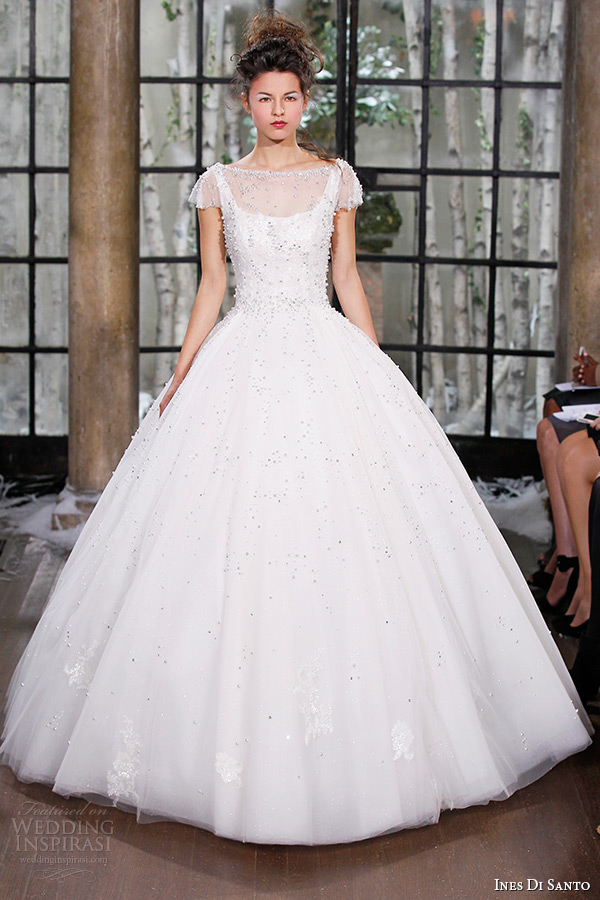 ines di santo fall winter 2015 couture wedding dress sheer cap sleevess scoop neckline sheer bateau ball gown cologne