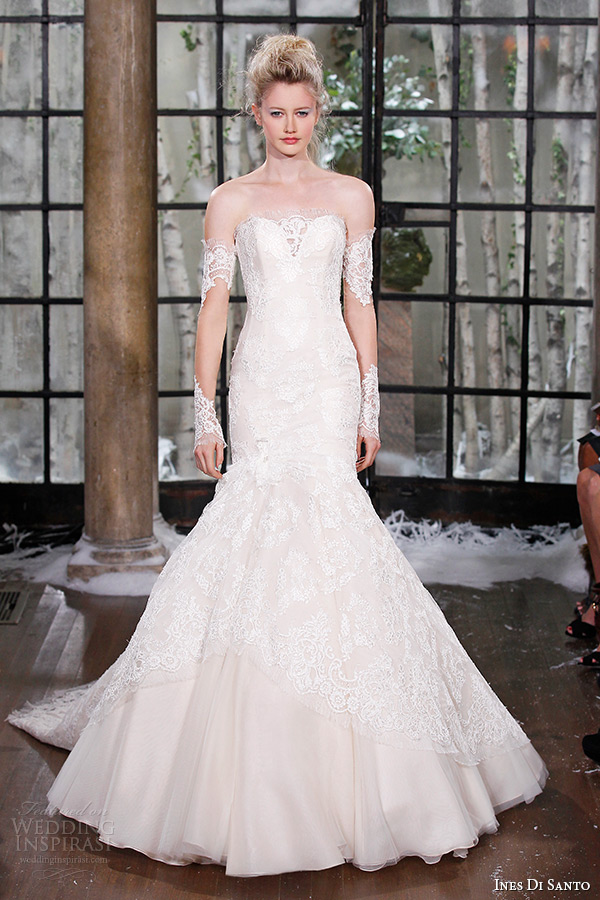 ines di santo fall winter 2015 couture wedding dress strapless lace v scallop neckline trumpet bridal gown london