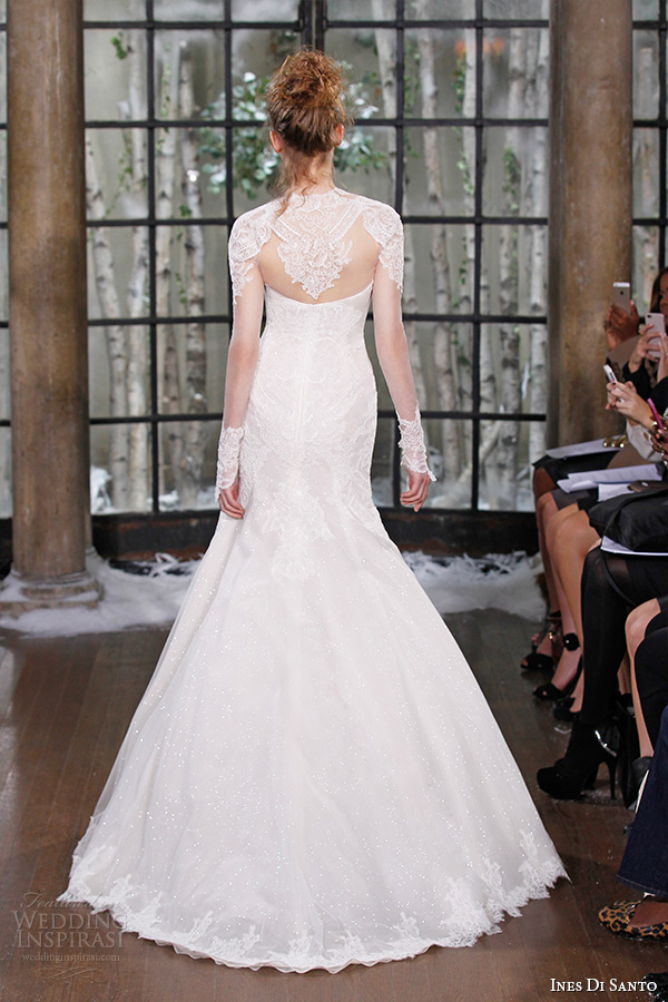 ines di santo fall winter 2015 couture wedding dress strapless long sheer lace sleeves mermaid bridal gown larissa back