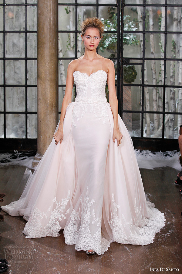 ines di santo fall winter 2015 couture wedding dress strapless pink fit flare bridal gown illusion back barcelona