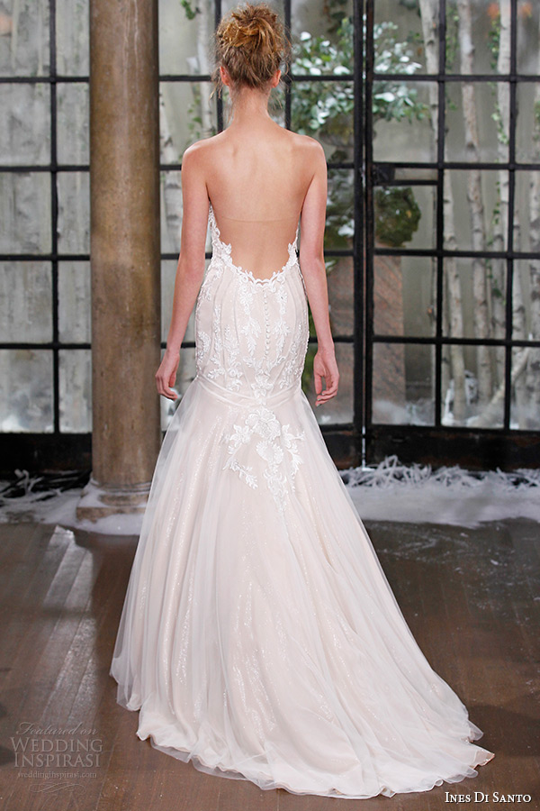 ines di santo fall winter 2015 couture wedding dress strapless plunging v neckline fit flare bridal gown nantes back