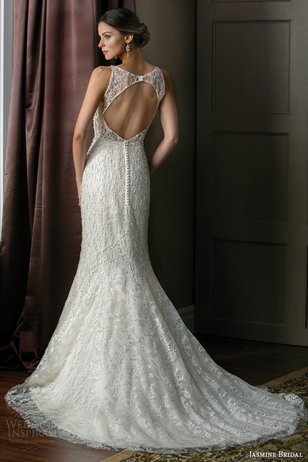 jasmine bridal 2015 wedding dress sleeveless bateau sheer neckline sweetheart keyhole back lace sheath gown t172009 back