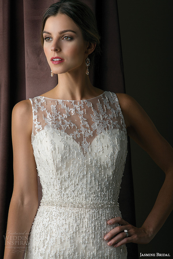 jasmine bridal 2015 wedding dress sleeveless bateau sheer neckline sweetheart keyhole back lace sheath gown t172009 zoom