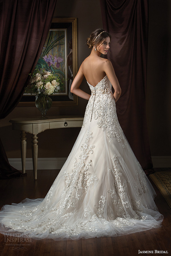 jasmine bridal 2015 wedding dress strapless sweetheart neckline detail embroidered bodice low back a line gown t172010 back