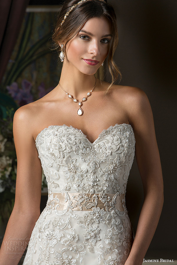 jasmine bridal 2015 wedding dress strapless sweetheart neckline detail embroidered bodice low back a line gown t172010 zoom