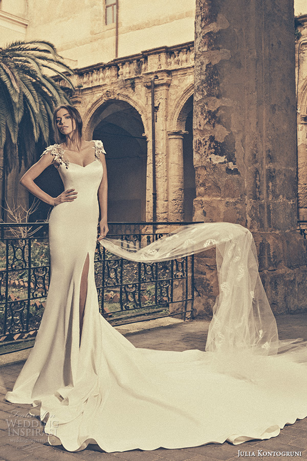 julia kontogruni bridal 2015 wedding dress one shoulder beaded jewel strap fit and flare sheath gown