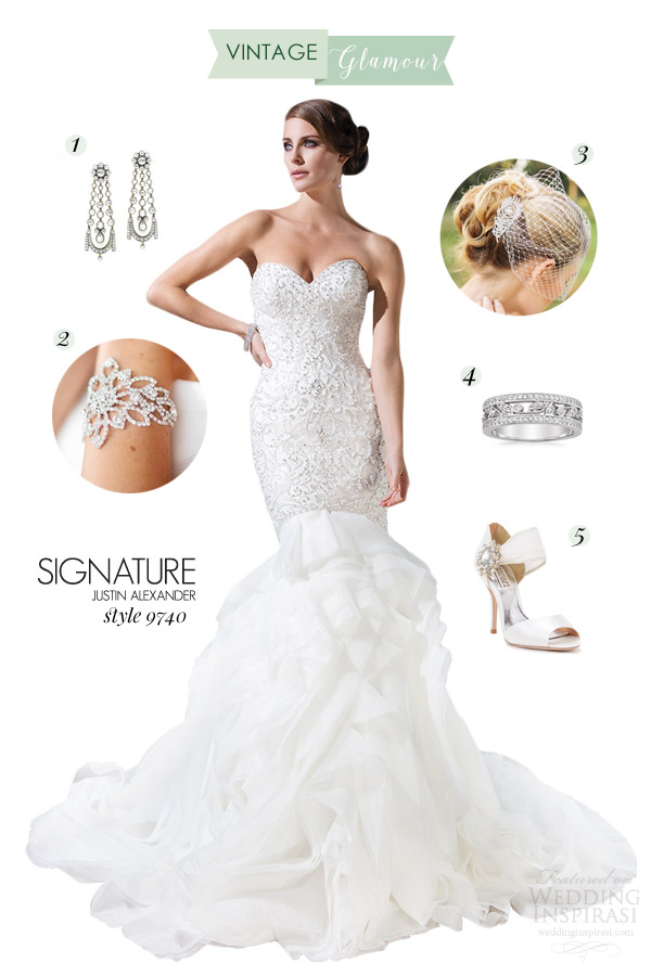 justin alexander wedding dress style 9740 strapless mermaid ruffle skirt vintage glamour bridal inspiration style board
