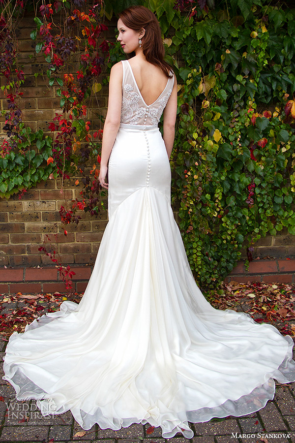 margo stankova 2015 bridal wedding dresses sleeveless ivory v neckline beaded lace silk chiffon sheath gown christina back margo stankova 2015 bridal wedding dresses sleeveless ivory v neckline beaded lace silk chiffon sheath gown christina back