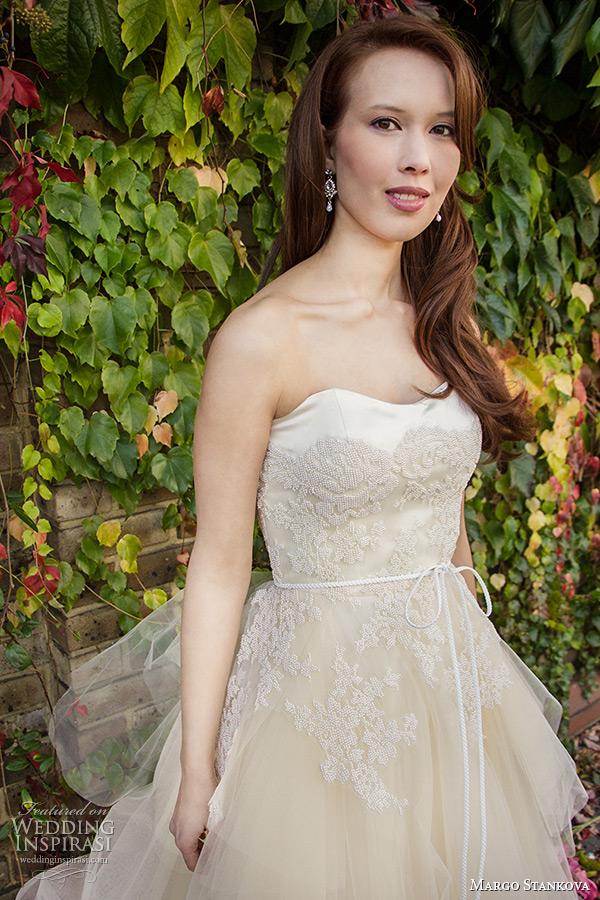 margo stankova 2015 bridal wedding dresses strapless sweetheart neckline spale peach tullet net beaded lace a line gown peony closeup margo stankova 2015 bridal wedding dresses strapless sweetheart neckline spale peach tullet net beaded lace a line gown peony closeup