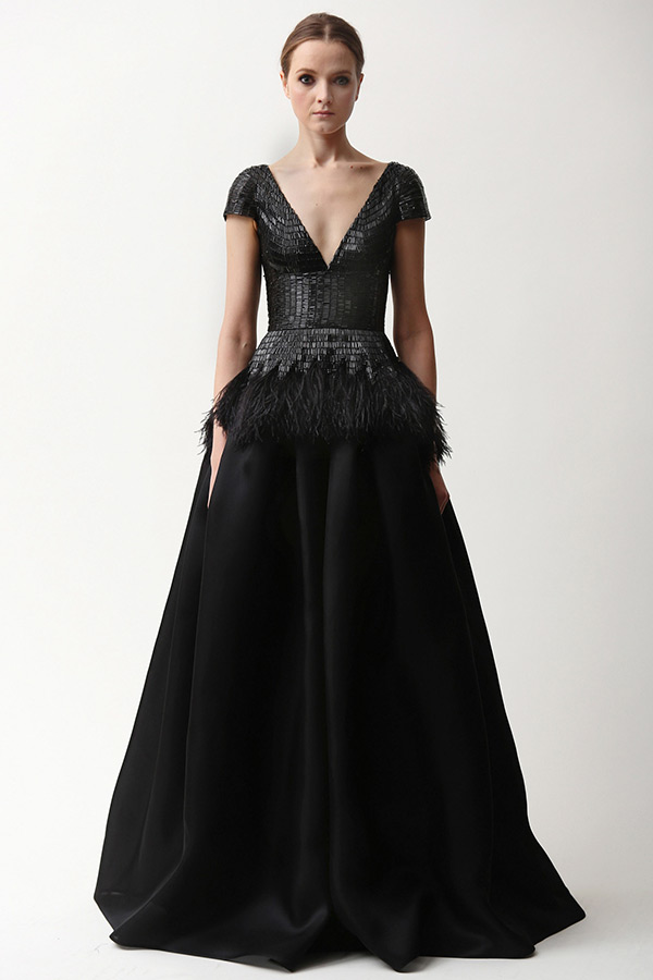 naeem khan prefall 2015 couture dresses black v shape plunging neckline cap sleeves a line gown