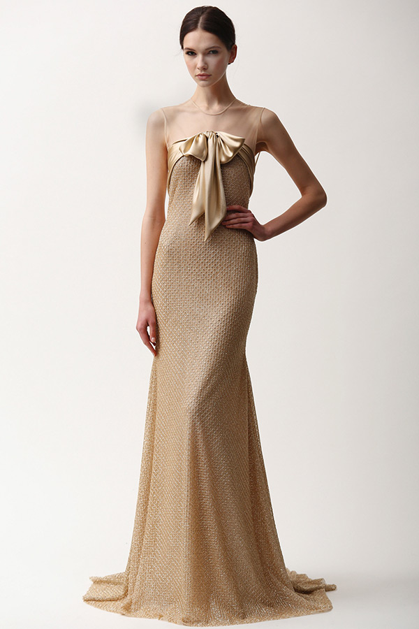 naeem khan prefall 2015 couture dresses sheer neckline gold sheath gown