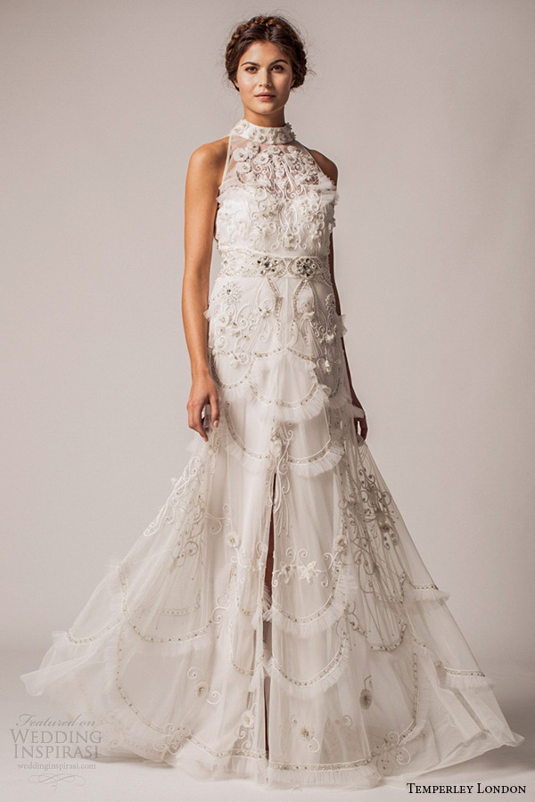 temperley london bridal fall winter 2015 wedding dress halter neck a line gown lilac