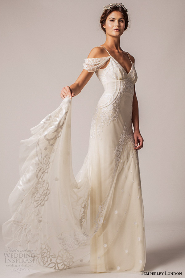 temperley london bridal fall winter 2015 wedding dress spagetti strap v neck sheath gown peri