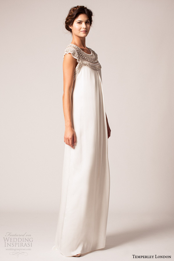 temperley london winter 2015 wedding dress bridal bateau neckline cap sleeves grecian column gown verbena