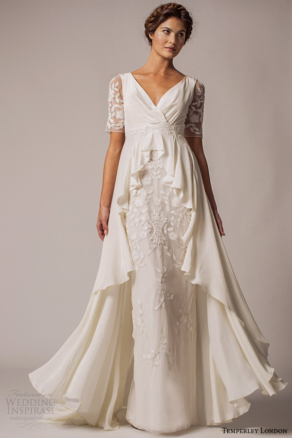 temperley london winter 2015 wedding dress bridal v neckline illusion half sleeves gown jules