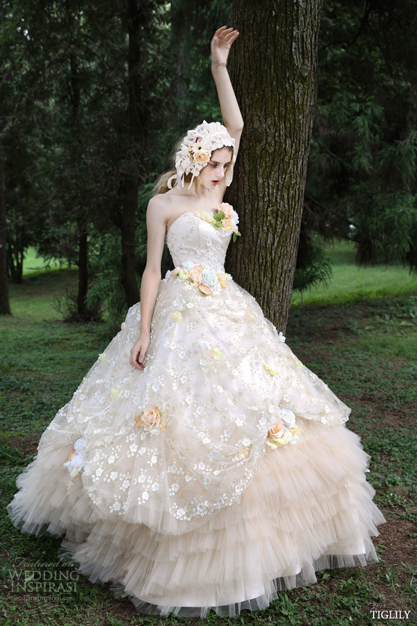 tiglily 2015 by bridal amore japanese romantic strapless colored ball gown wedding dress styles c126