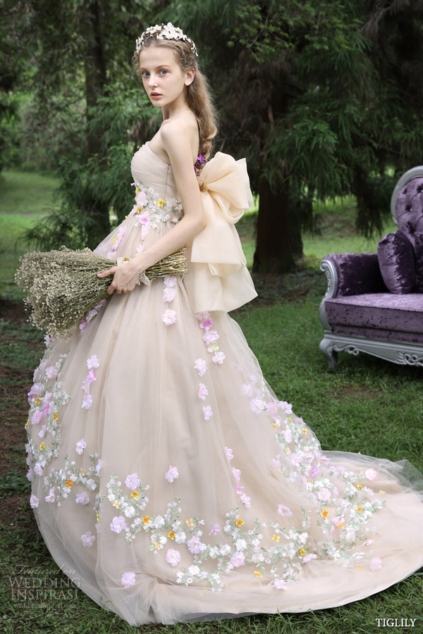 tiglily spring 2015 japanese romantic strapless colored ball gown wedding dresses styles c125