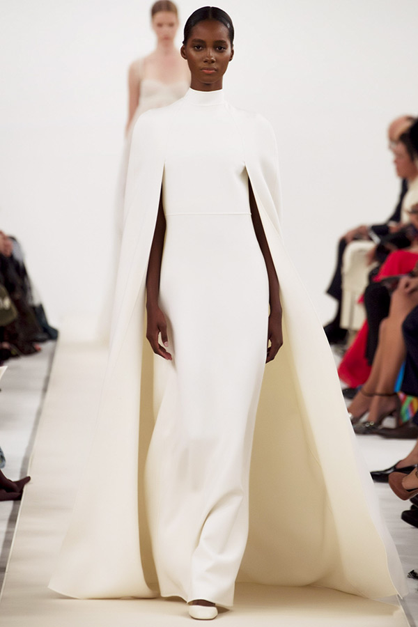 valentino sala bianca couture dresses high neckline clean cut white sheath dress with cape