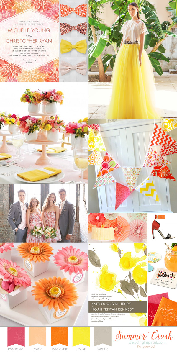 wedding paper divas summer wedding theme board pink peach orange yellow grey