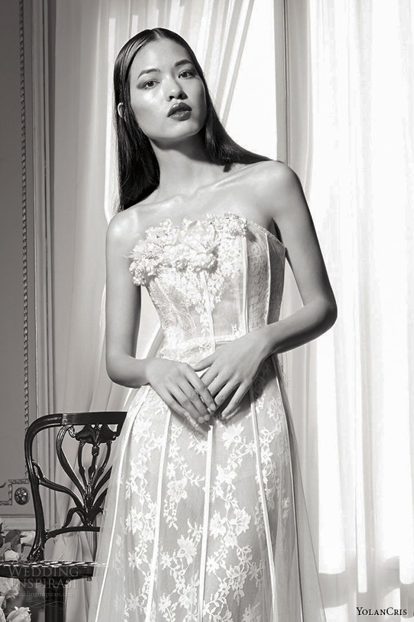 yolancris bridal fall 2016 haute couture wedding dress strapless flora neckline sheath gown onix zoom
