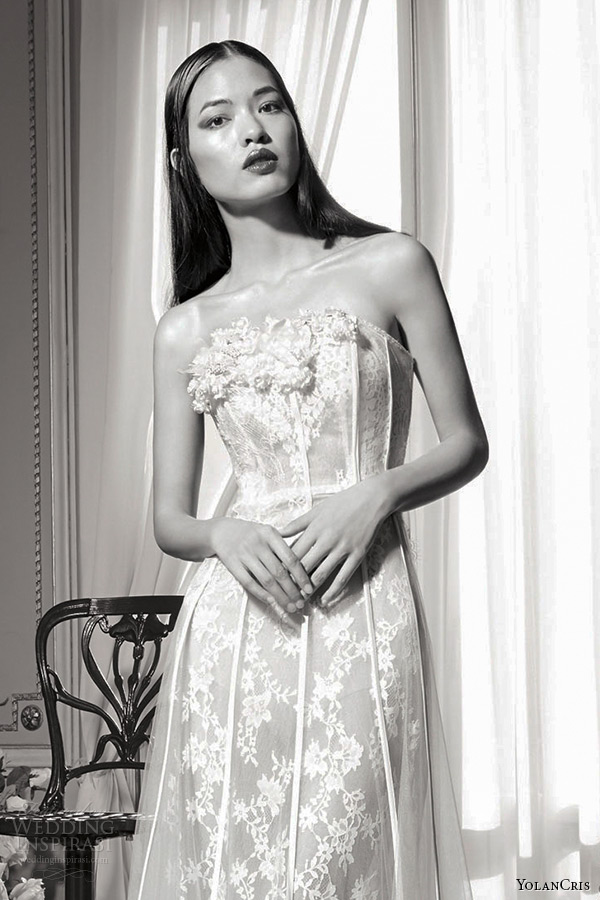 YolanCris bridal fall 2016 haute couture wedding dress boat neckline sleeveless floral embroidery corset bodice ball gown topacio