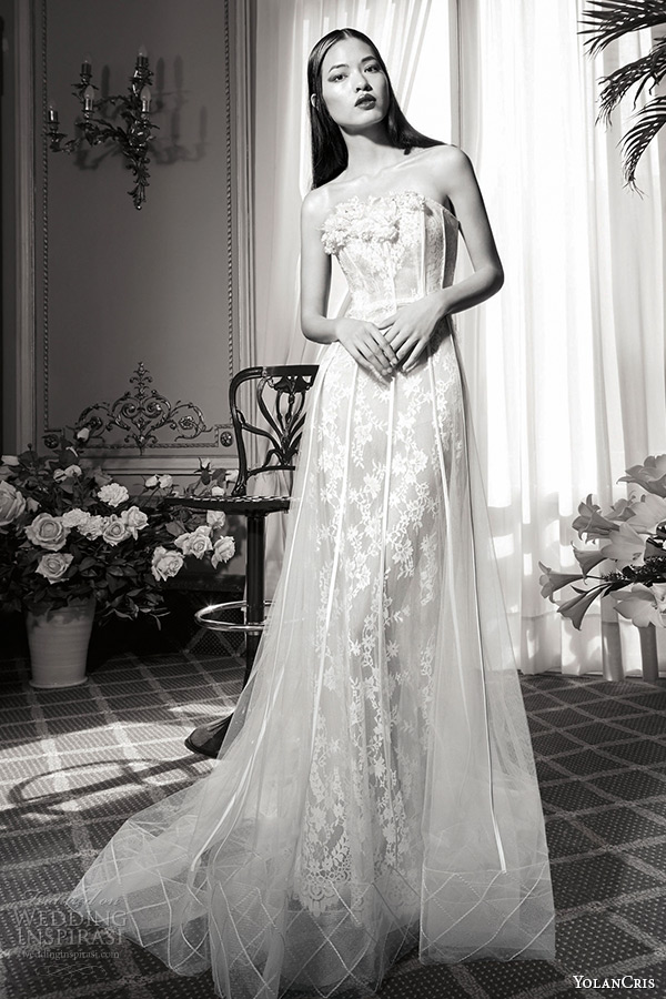 YolanCris bridal fall 2016 haute couture wedding dress boat neckline sleeveless floral embroidery corset bodice ball gown topacio