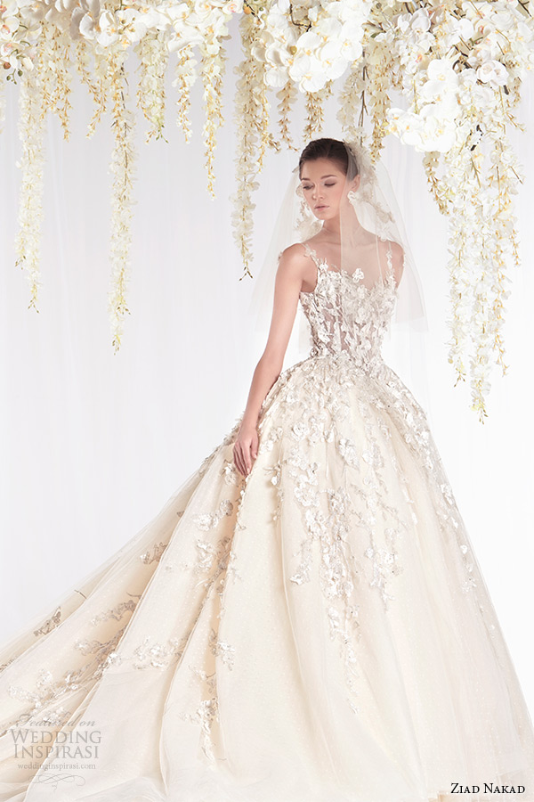 ziad nakad 2015 haute couture bridal wedding dress leaf applique sleeveless with strap ball gown