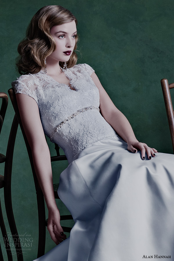 alan hannah 2015 wedding dress clementine bridal gown french corded lace cap sleeves v neck lace bodice a line gown hand beading zoom