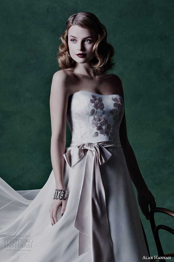 alan hannah wedding dress 2015 bridal summer strapless straight across a line gown hand painted silk bodice silk organza skirt zoom