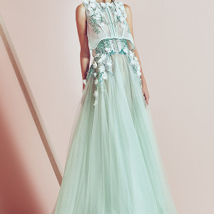 basil soda couture 2015 dress green tulle sheer aline gown