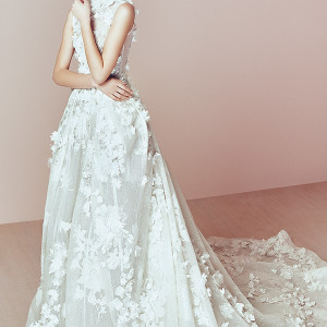 basil soda couture 2015 dress high neck sleeveless flora applique ballgown chapel train wedding gown